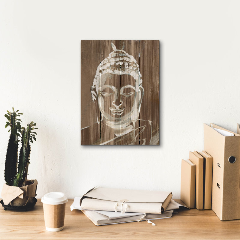  «Bouddha sur bois 2» par Annie Warren, art mural sur toile, 12 po x 16 po, H 16 po x l 12 po