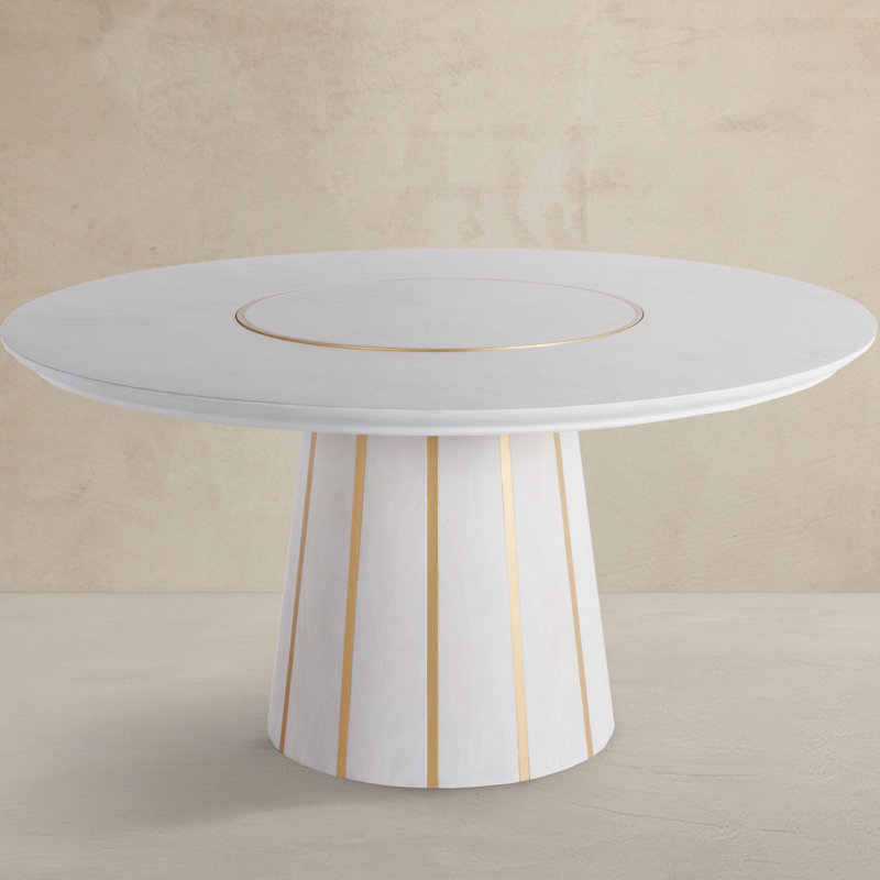 Morgan Mahogany Solid Wood Dining Table, Cerused White/Gold