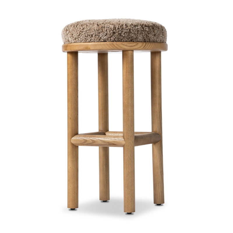 Wells Saldino Stool-Beige Shearling, Taupe Shearling, Sandy Nettewood, Bar Stool (30" Seat Height)