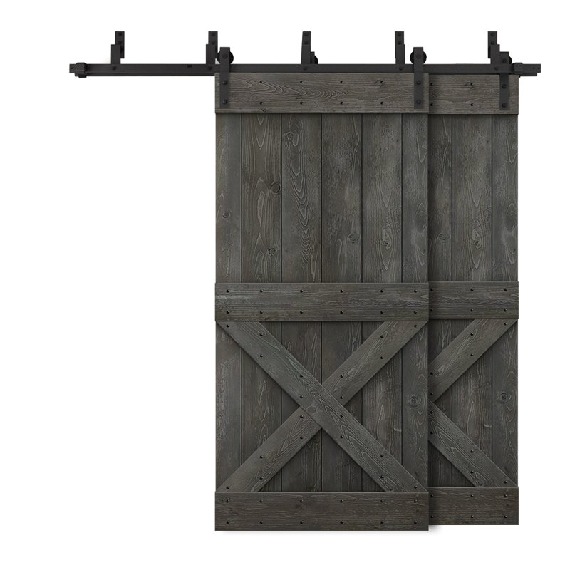 Panelled Wood Stained Mini X Series Bypass Double DIY Barn Door with Sliding Hardware Kit, 40" x 84", Carbon Grey
