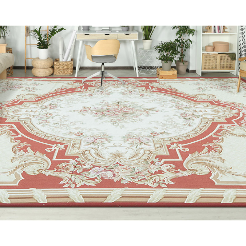 Aubusson Renaissance Hand Knotted Wool Oriental Area Rug in Rust/Beige