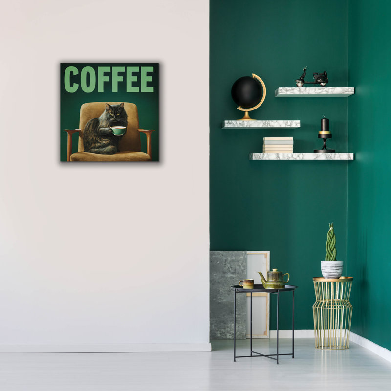  «Coffee Cat» par Rich Monet, art mural sur toile, 26 po x 26 po, H 26 po x l 26 po