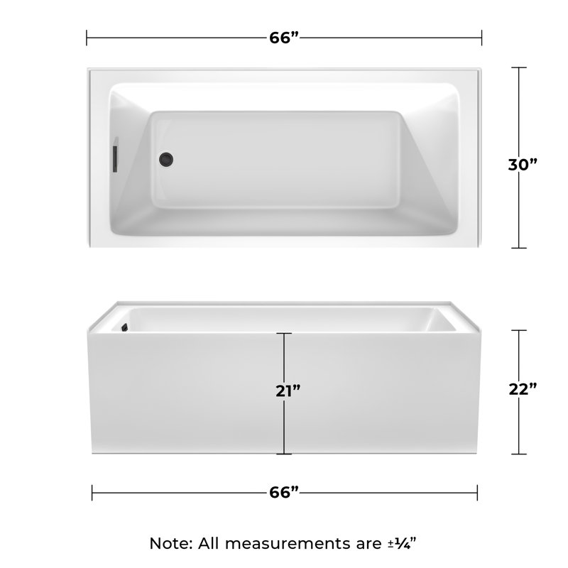 Grayley 66'' x 30'' Soaking Acrylic Bathtub, Left, Matte Black