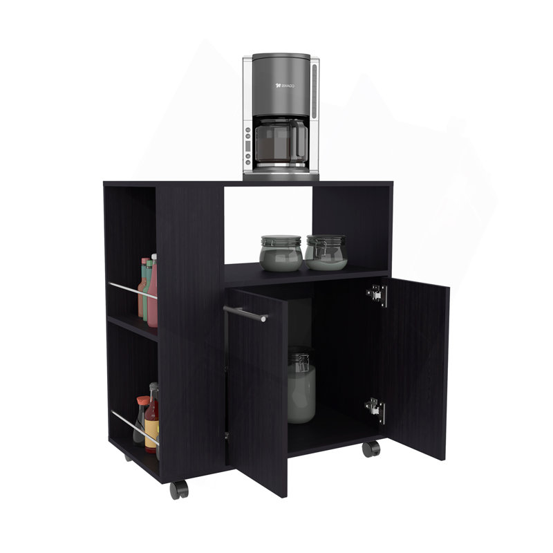 Linden Kitchen Cart With Microwave Shelf. Open Storage. And Two-Door Cabinet., Wenge
