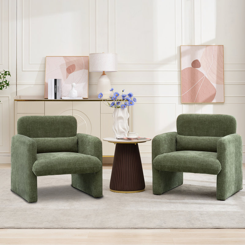 Chaise d'appoint de salon, fauteuil d'appoint en chenille douce de style Mid-Century, Chenille verte