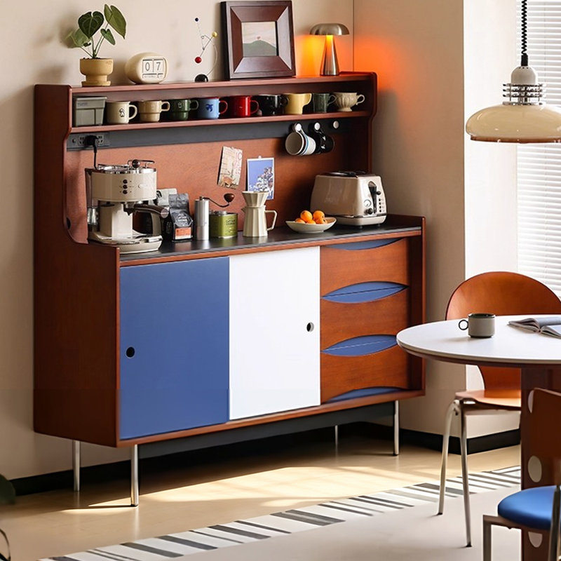 Armoire décorative moderne noir + blanc + bleu + brun + argent fritté + bois massif + bois manufacturé + acier inoxydable
