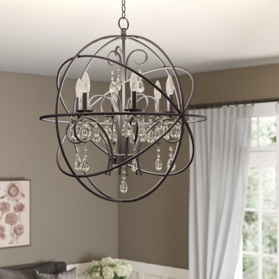Lustre sphérique unique à 6 lumières avec détails en cristal Trishia