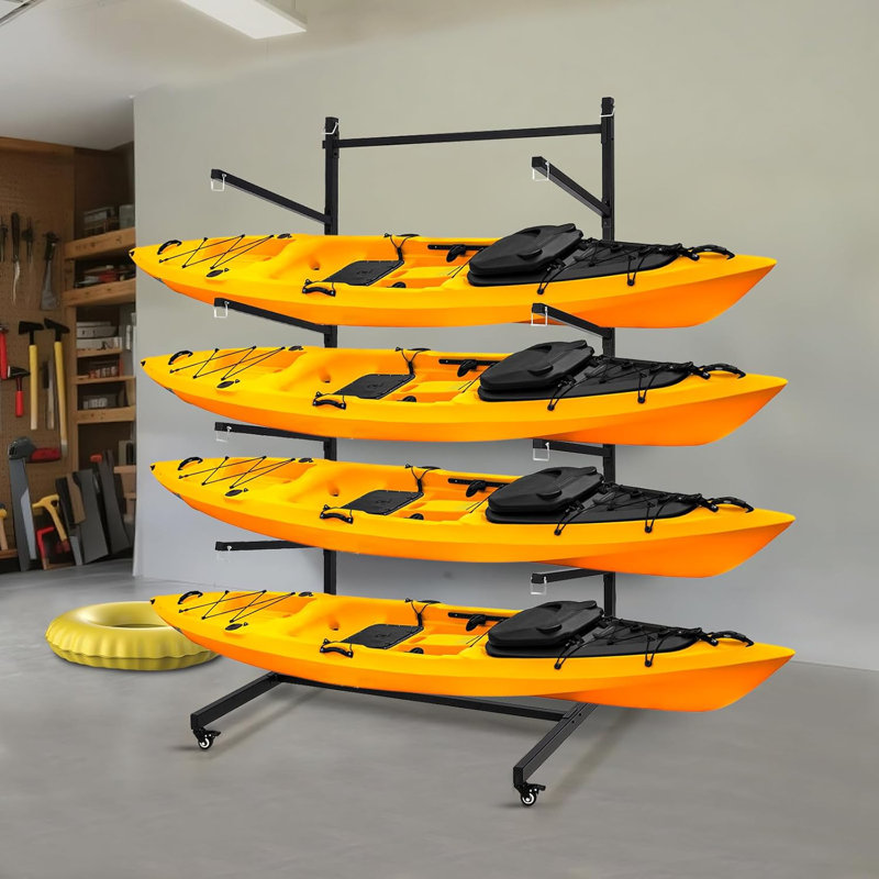 Heavy Duty Freestanding Kayak & Paddleboard Storage Rack with Wheels – Outdoor Canoe and Surfboard Organizer