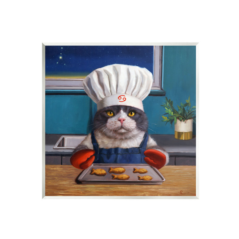 " Fresh Baked Fish Cookies Cat Chef Astrological Symbol " by Lucia Heffernan Painting Print