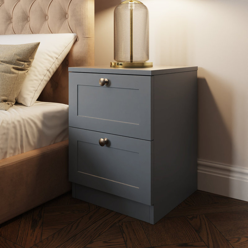 Artus Shaker 2 Drawer Bedside Table Nightstand Matt Grey