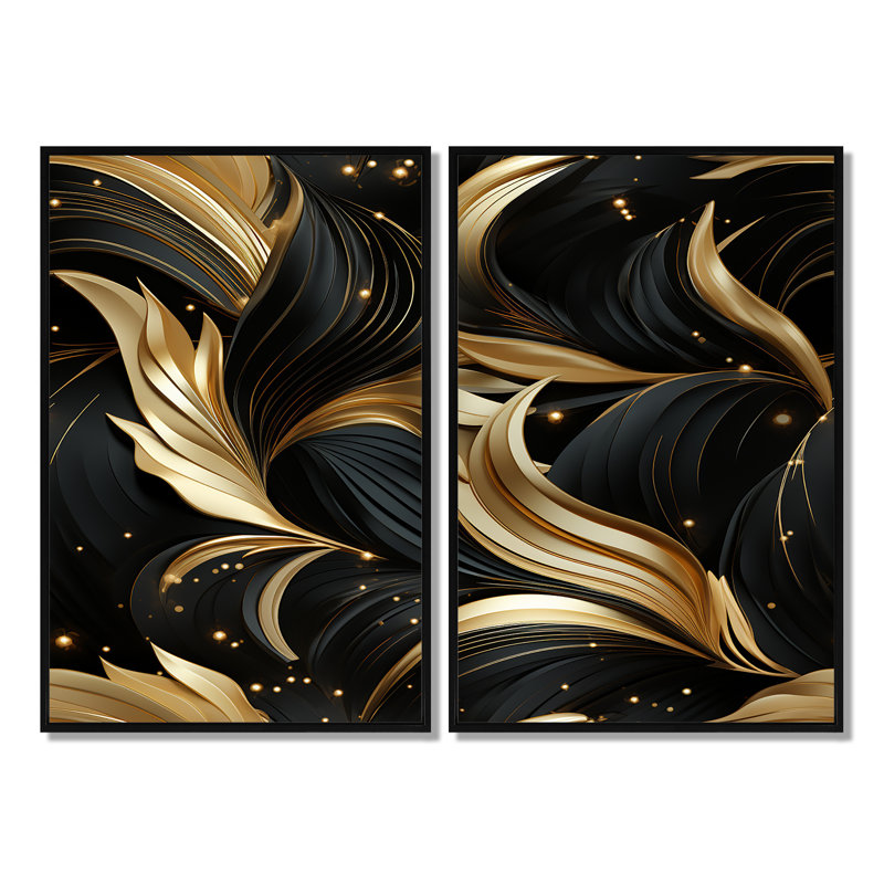 «Midnight Charm» - art mural grand marbre noir et or, 36" H x 48" W, Impression encadrée flottante, Black