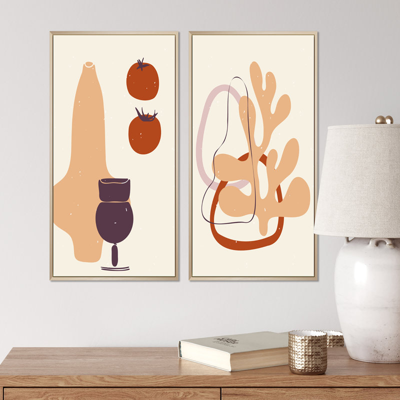 Primitive Abstract Retro Shapes IV - ensemble de 2 impressions, H 20 po x l 24 po x P 1 po, Toile avec cadre brun