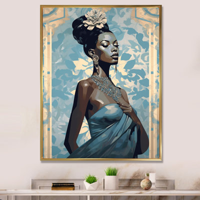 «Elegant Blue Fashion African Goddess Grace I», reproduction sur toile