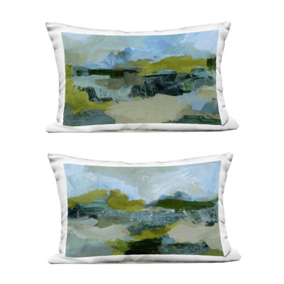 Stupell Industries Abstraction with Green Details Design by Victoria Barnes  Outdoor Printed Pillow (Set of 2)