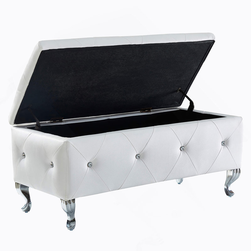 Repose-pieds rembourré avec rangement pour repose-pieds rectangulaire, Blanc