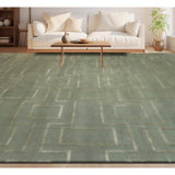 Hand Knotted Area Rug in Olive And Green