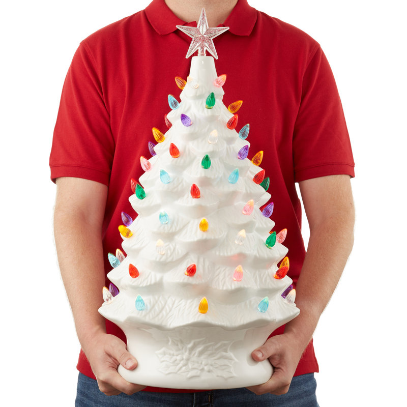 24-Inch White Ceramic Christmas Tree with Multi-Color Lights