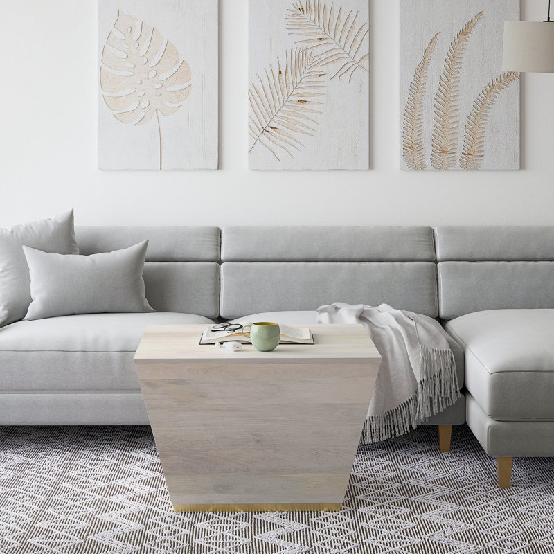 Table basse moderne carrée en bois de manguier l 28 po Abba, Blanc délavé