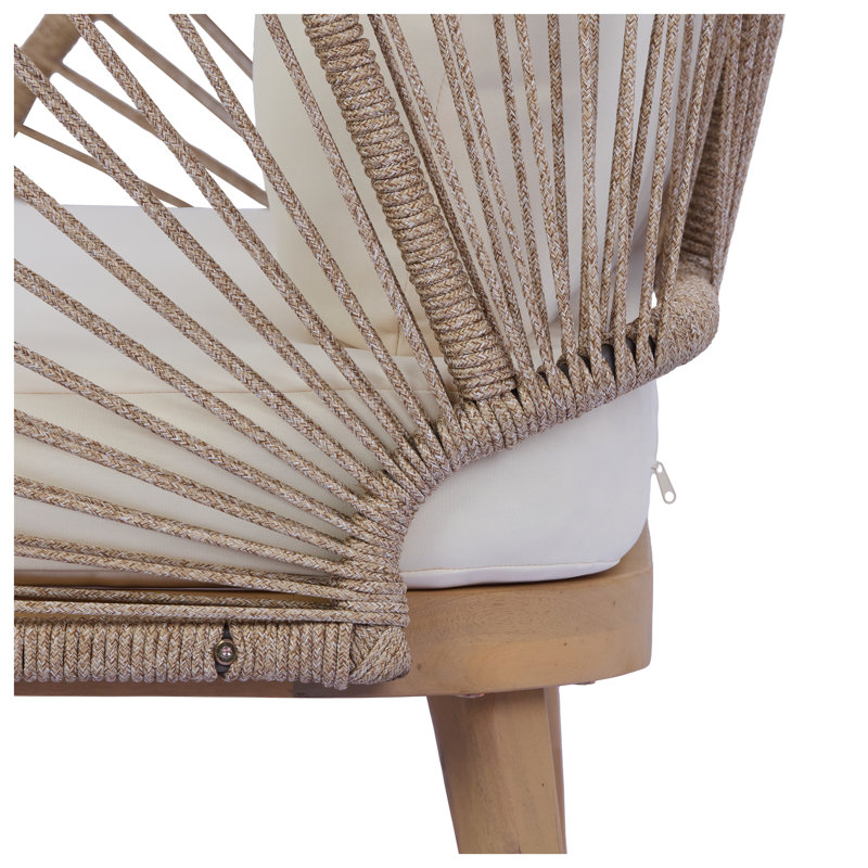 Fauteuil club d'extérieur en bois d'acacia avec accents de corde tissés à la main, fauteuil de patio résistant aux intempéries
