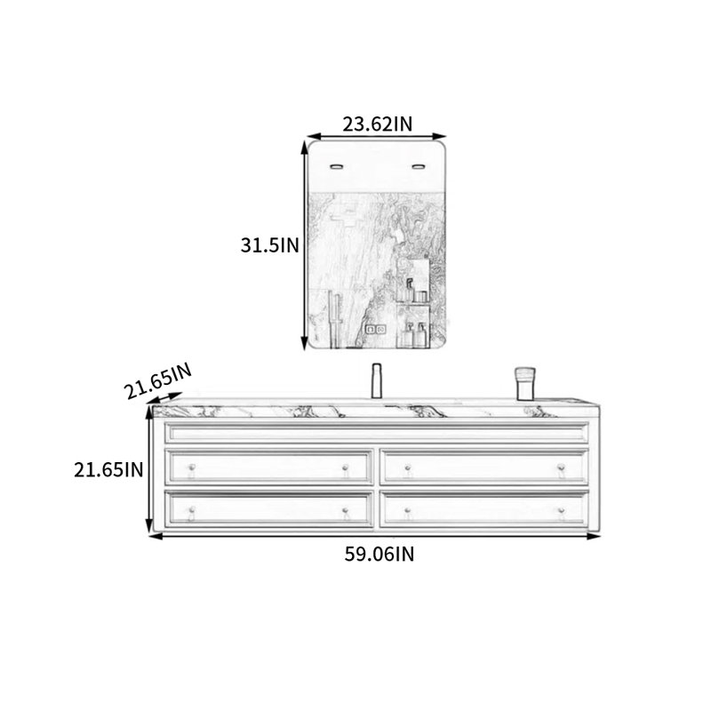Armoire de salle de bain moderne française, H 19,68 po x l 59,05 po x P 19,68 po