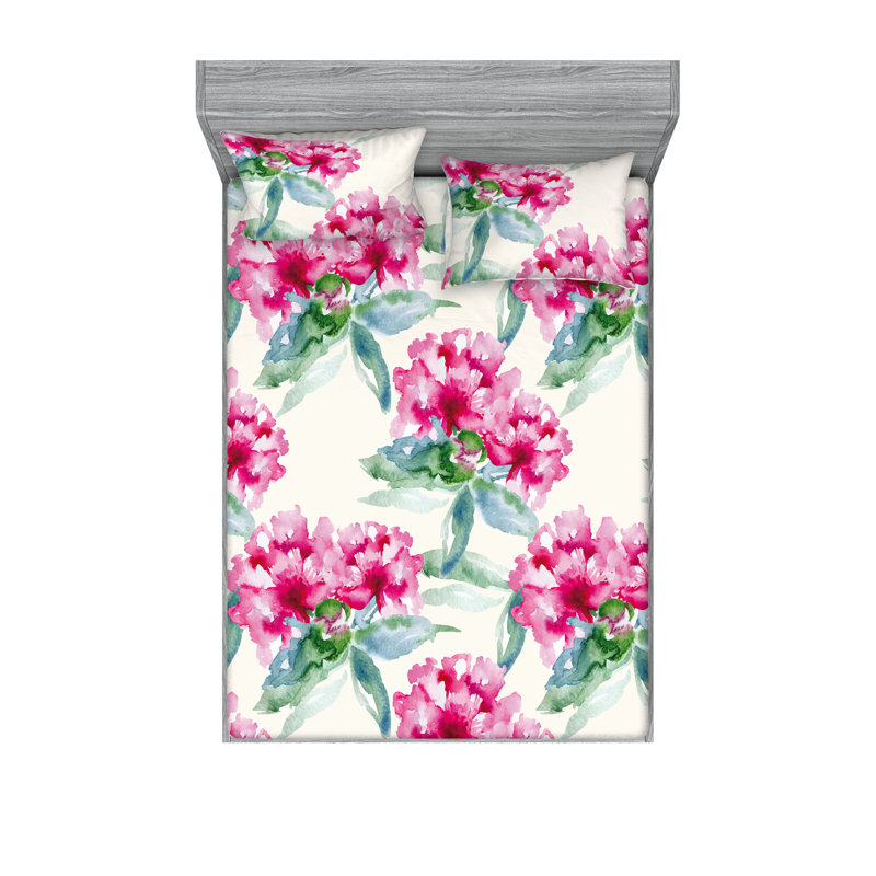Drap-housse et taie décorative Ambesonne Fleurs de jardin romantiques corail foncé vert