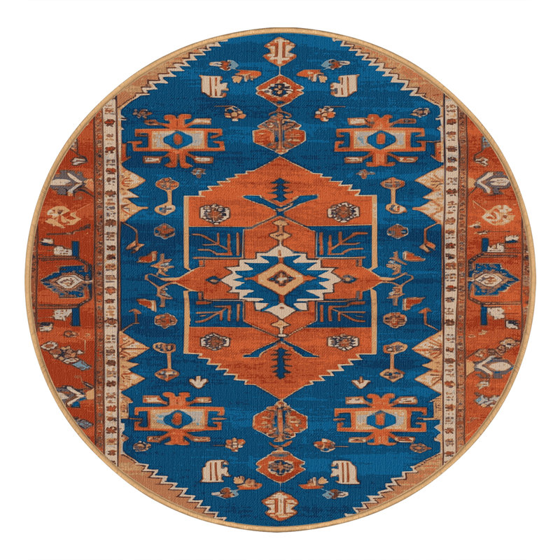Tapis brun Tabriz lavable à la machine, Rond 6 pi