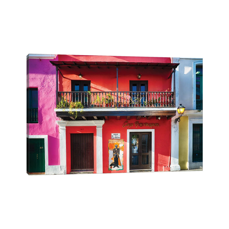 Colourful Historic Spanish Colonial Style House In Old San Juan by George Oze - Wrapped Canvas Print, 20.32 cm H x 30.48 cm W