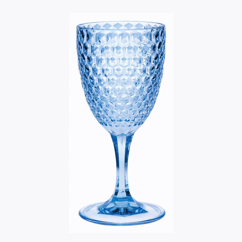 Set of Four Blue Diamond Pattern Acrylic Stemmed Wine Glasses