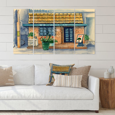 Small Asian Cafe Under a Tiled Roof - 4 Piece Wrapped Canvas Painting -  Red Barrel StudioÂ®, D47187279FE24B20A86997D0AEAEB98D