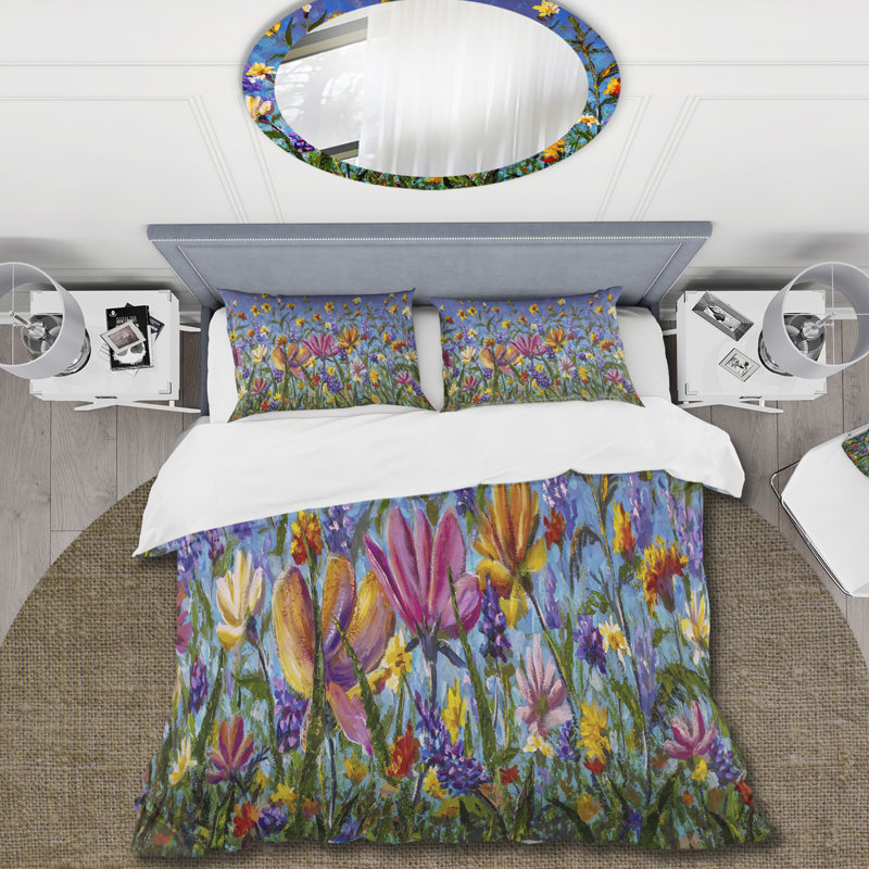 Ensemble de housse de couette Daisies and Wildflowers In Summer Garden Field I - Traditional Polyester