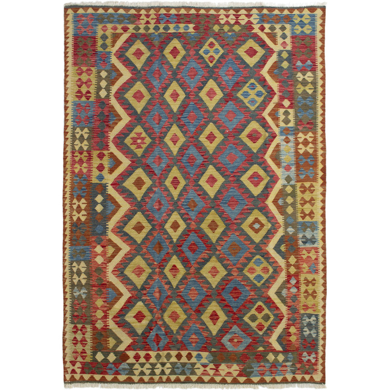 Tapis bleu / brun clair en laine tissé à plat à la main 6 pi 6 po x 9 pi 6 po Eatontown