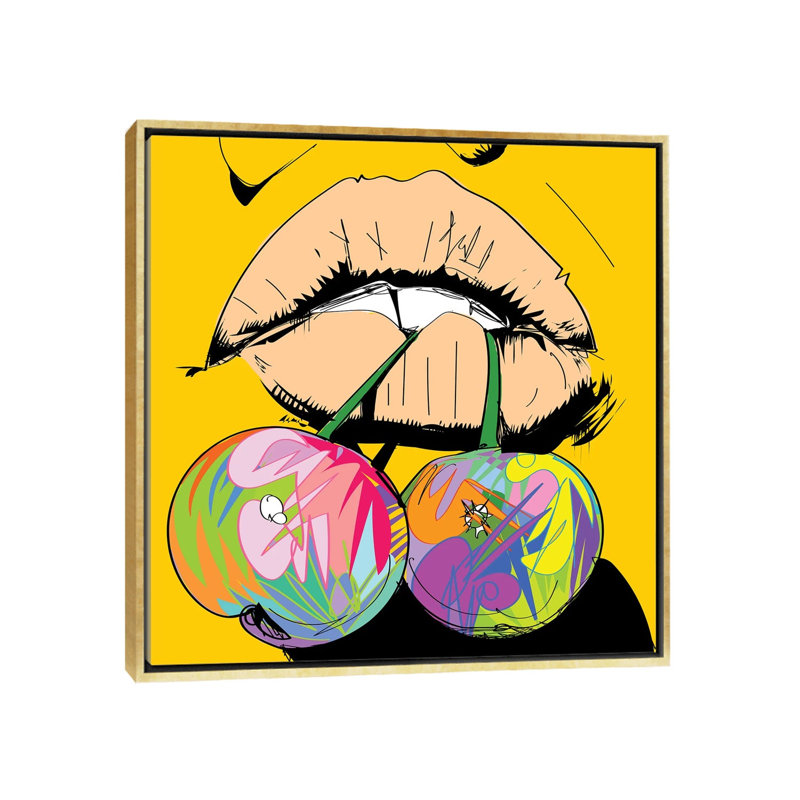 Cerises par Technodrome1 - impression d'art graphique, Aucun mat, H 18 po x l 18 po x 1,5 po, Toile encadrée d'or