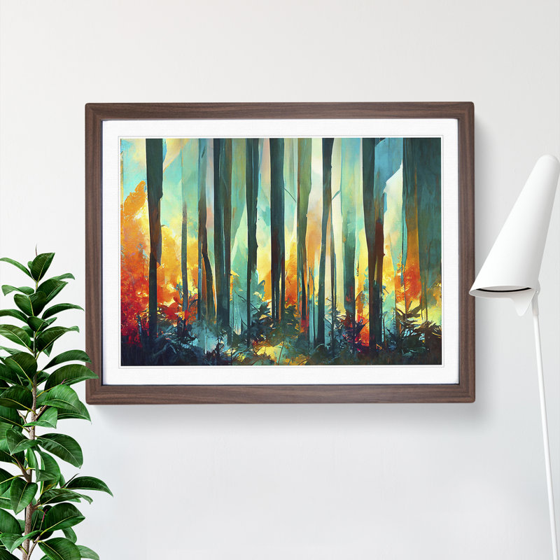 Captivating Abstract Forest Vol.3 - Single Picture Frame Painting, 25cm H x 34cm W x 2cm D, Walnut