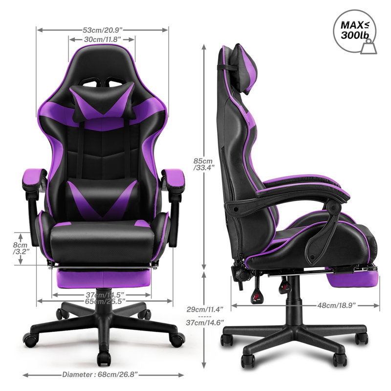 Soontrans Gaming Chair with Footrest High Back Office Chair with Headrest&Massage Lumbar Support Swivel Ergonomic Gaming Chair for Adults, Purple