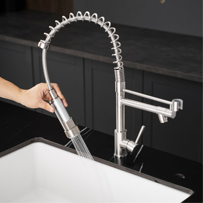 Kitchen Faucet With Pull Down , Black And Rose Gold, Single Lever, Elegant Finish Spray Head, 360-Degree Rotatable