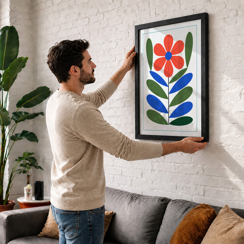 Graphic Daisy Botanical - Framed Print, A4 - 29.7 x 21.0 cm, Oak