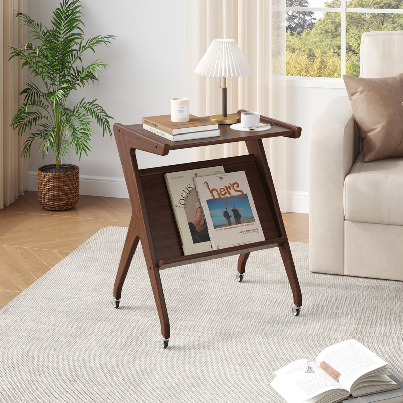 Table de bout en bois avec roulettes, table d'appoint en bambou, Bois brun