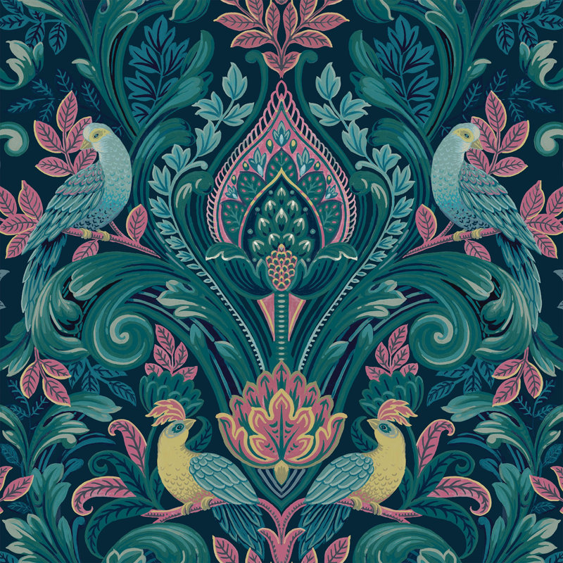 Rouleau de papier peint à motif damas tropical L 33 pi x l 21 po Nayab, Rose