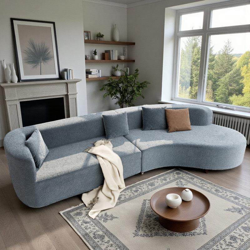 2 - Piece Modular Chenille Upholstered Boneless Sectional, Dark Blue Chenille
