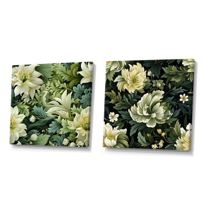 Ensemble de 2 collages floraux verts et élégance, Toile tendue, H 30 po x l 61 po