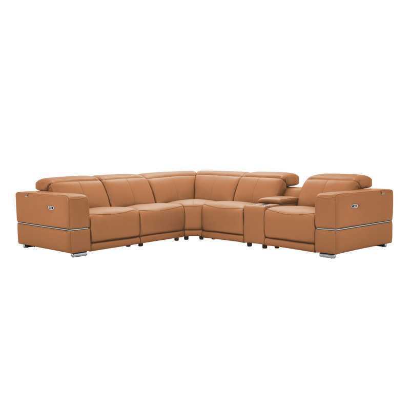 Canapé modulaire inclinable électrique en cuir véritable italien avec repose-tête et console sans fil