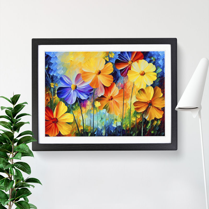 XH1022-6707X Painted Wildflowers Vol.1 Abstract - Single Picture Frame Print, Black, 46cm H x 64cm W x 2cm D