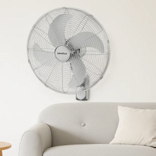 Senelux 16 Inch Chrome Wall Mounted Fan with Optional Remote, Automatic Oscillation and Variable Wind Speeds