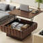 Table basse carrée à plateau relevable avec structure en bois massif et rangement caché-596839458