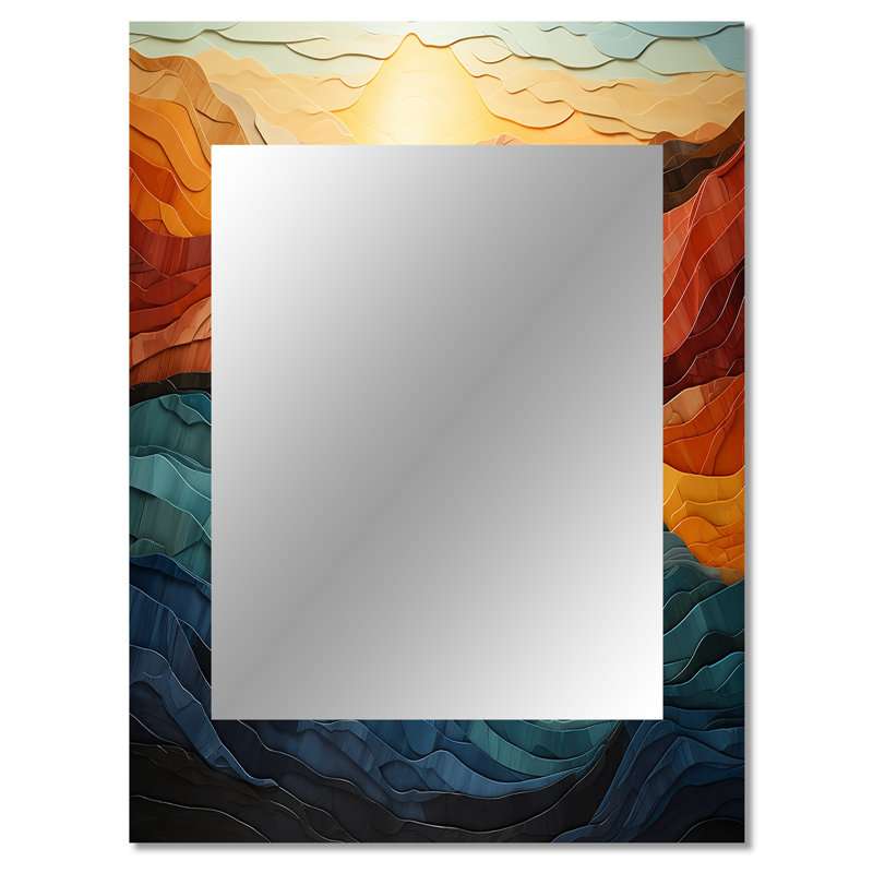Coral Teal Bold Mountains Landscape - Mountains Unique Wall Mirror, Traditional Mirror, Printed Metal Art, 40" x 30"