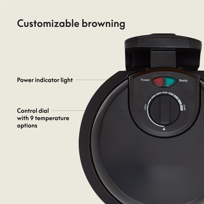 Black Rotating Belgian Waffle Maker with Nonstick Plates