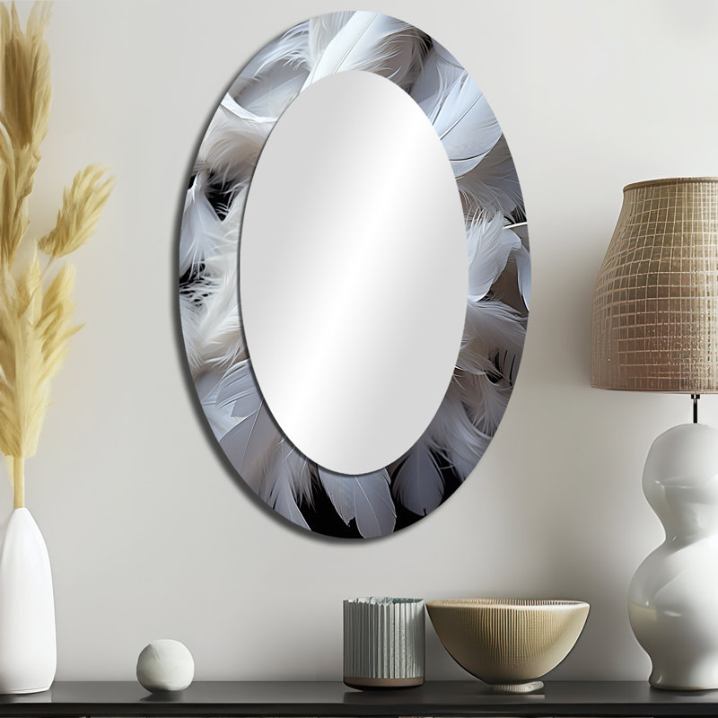 Light As A Feather I - Miroir mural ovale blanc, 36 po x 24 po