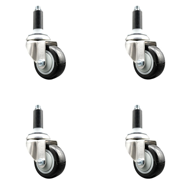 Ensemble de roulettes extensibles en polyuréthane pivotant, Noir, H 3 po x l 3 po