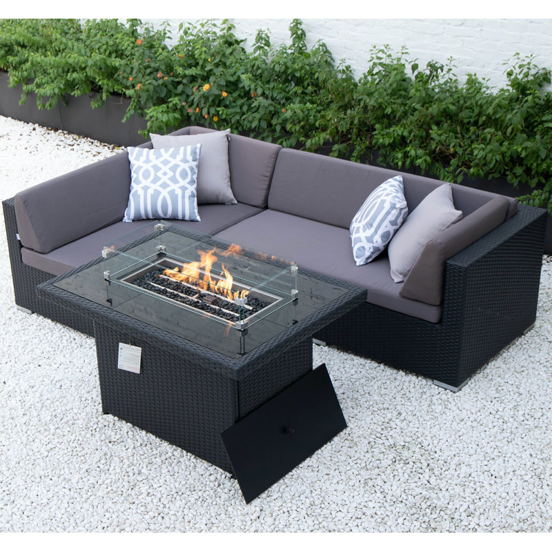Dibora Patio Lounge Set Firepit - Outdoor Rattan 09B20045D4C0458EB19BD2FB3291CF41, Left Hand