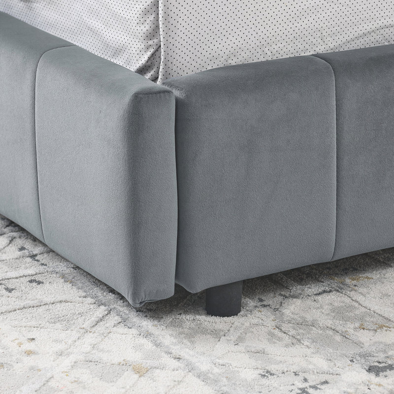 Structure de lit capitonnée avec rangement, dossier de canapé avec dossier confortable et accoudoirs, Grey, Full